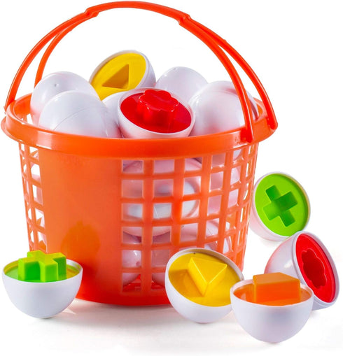 Prextex Easter Eggs Educational Puzzle in a Basket (12 Eggs) - Baby Easter Basket Toddler Boy Toy, Gifts Surprise Fidget Toys Pack Brand, Mini Toy...