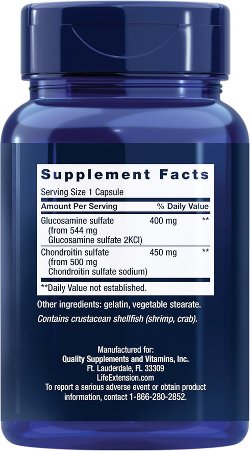 Life Extension Glucosamine/Chondroitin Capsules for healthy joints and cartilage, non-GMO, gluten-free, 100 capsules...