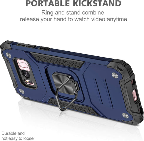 YmhxcY Galaxy S8 Armor Grade Case with Rotating Holder Kickstand Non-Slip Hybrid Rugged Phone Case - HD Screen Protector - KK Blue...