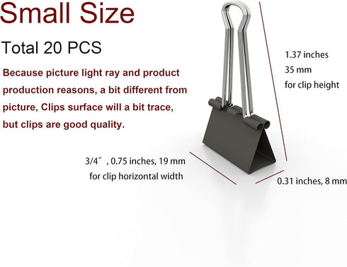 Binder Clips Small Metal Clamp 0.75 inch / 19 mm (Black, 20-PCS)...