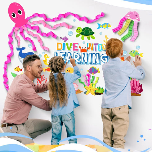 51 Pcs Ocean Bulletin Board Under The Sea Classroom Decorations DIY Sea Animals Octopus Fish Cutouts Dive into Learning Decor for Back to School S...