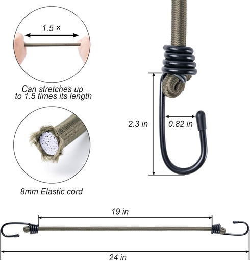 24inch Bungee Cords with Hooks,5Pcs Heavy Duty Extra Strong Outdoor Elastic Rope,Multi-Purpose Elastic Bungee Straps for Luggage,Camping,Tarps,Bik...