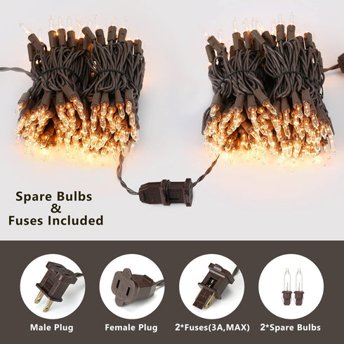 Clear Christmas Lights String, 21.63ft 100 Count Incandescent Brown Wire String Lights, UL Certified Outdoor Christmas Lights, Connectable Indoor ...