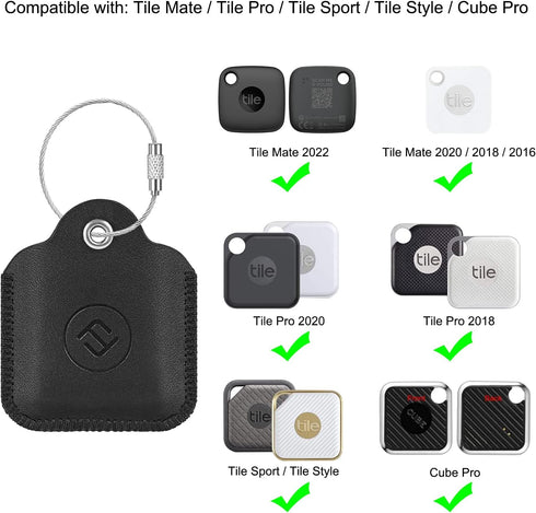 Fintie Genuine Leather Case for Tile Mate (2022/2020/2018/2016), Tile Pro (2020/2018), Tile Sport, Tile Style, Cube Pro Key Finder Phone Finder, A...