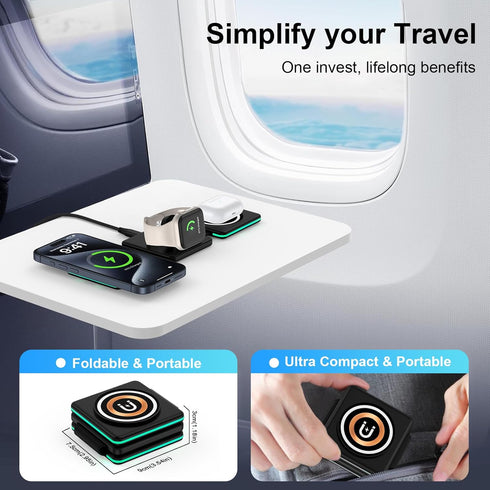 3 in 1 Wireless Charging Station for iPhone Multiple Devices, Foldable Magnetic Wireless Charger Pad Mag-Safe Travel Charger Stand for iPhone 15 1...