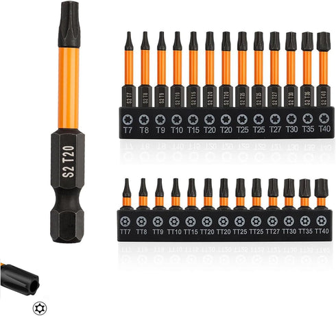 Torx screwdriver set 26pcs(T7-T40 TT7-TT40) security torx bit set,tamper proof torx bit set,1/4 hex bit set,Two size options with and without hole...