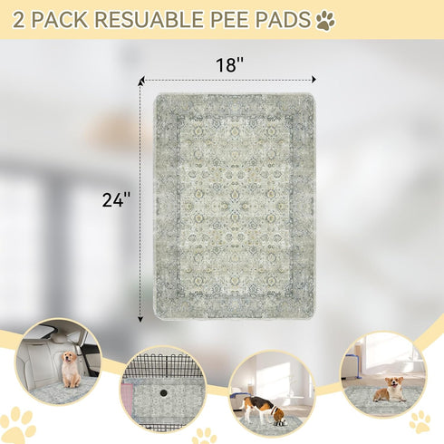 Washable Pee Pads, 18''x24'' 2 Pack Waterproof Non-Slip Puppy Pad with Fast Absorbent, Reusable Mat for Training Travel Whelping Housebreaking Inc...