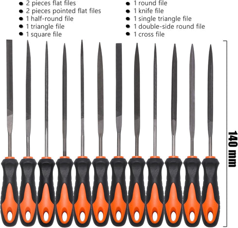 REXBETI 13Pcs Metal Needle File Set, Small Diamond Files, Premium Grade T12 Drop Forged Alloy Steel, 12pcs Needle Files with Metal Brush and Carry...