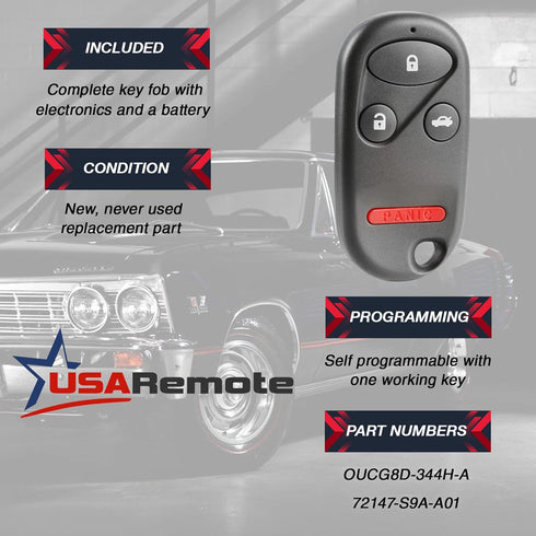 fits 2002 2003 2004 Honda CR-V Keyless Entry Remote Key Fob (OUCG8D-344H-A)...