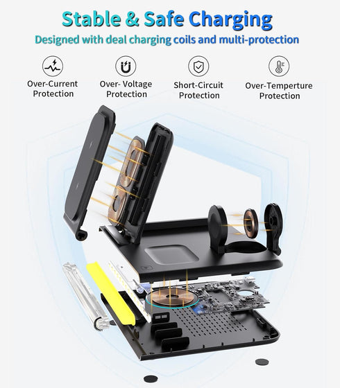 4 in 1 Wireless Charger for Apple: used for iPhone 11 12 13 14 15, Wireless Charging Station for Galaxy S9 10 21 22 23, Wireless Charging Stand fo...