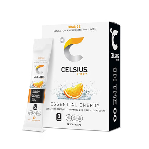 CELSIUS On-the-Go Powder Stick Zero Sugar (14 Sticks per Pack), Orange, 2.60 Oz...