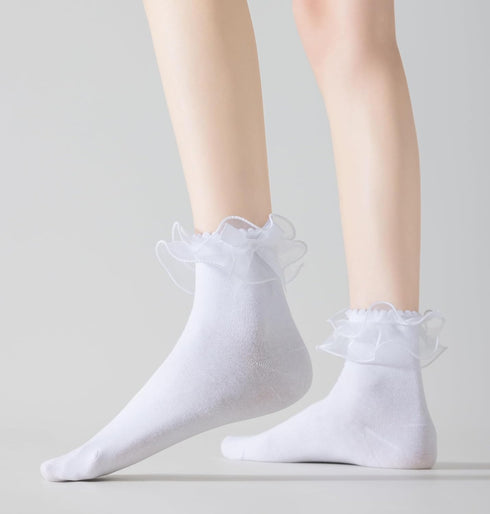 SRYL Women Lace Ankle Socks Ruffle Frilly Cotton Socks Trim Lace,Anklet socks Dress Socks Women or Girls,H04...