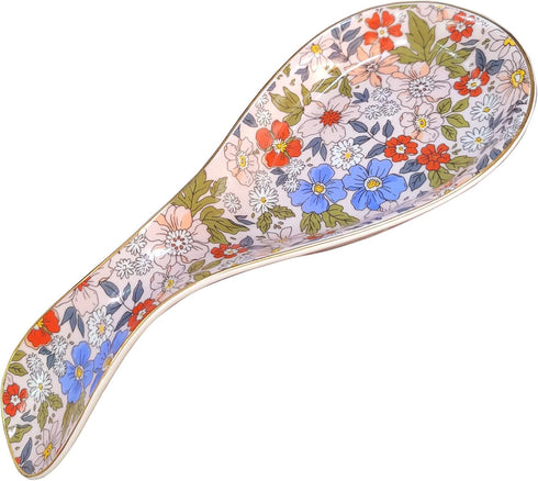 Ceramic Spoon Rest for Stove Top Large Spoon Holder Farmhouse Spoon Rest for Kitchen Counter Floral Coffee Spoon Rest Flowers Print Cooking Utensi...