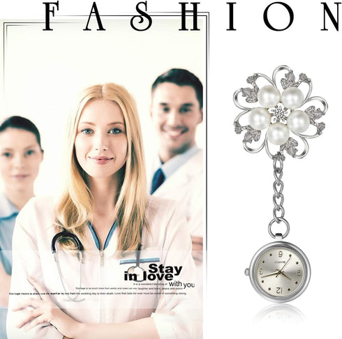 Lancardo Women's Nurse Watch Fashion Pearl Flower Pattern Pin-on Brooch Hanging Lapel Watch for Nurses Doctors Badge Stethoscope Quartz Fob Watch ...