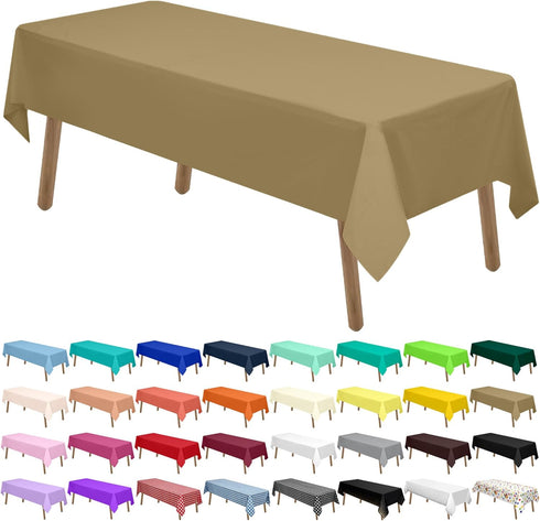 PARTY ULYJA Gold Plastic Tablecloths 2 Pack Solid Disposable Table Covers 54 x 108 Inch Golden PEVA Table Cloths for BBQ Picnic Birthday Wedding B...