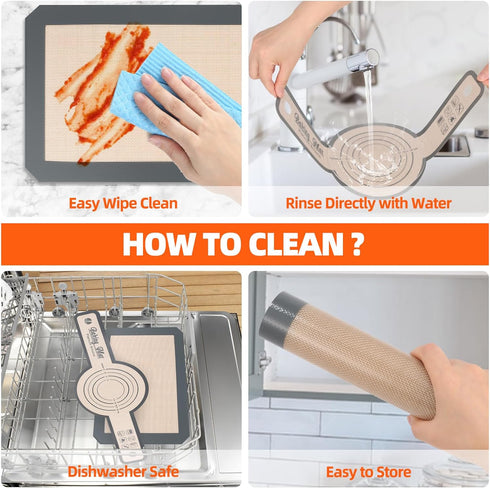 2+1 Professional Silicone Baking Mat & Long-Handled Silicone Bread Sling Set, Anti-Stick And Easy to Clean, Reusable Food Baking Silicone Mat to T...