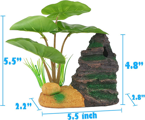COOSPIDER Betta Fish Leaf Pad Hammock Aquarium Decoration Cichlid Fish Tank Resin Rock Mountain Cave Ornaments Fish Bowl Decorations for Sleeping ...