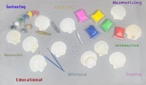 MarieALi Kids' Ultimate Seashell Painting Craft Kit Ocean Adventure – DIY Fun Learning - with Large Shells, Paint, Glitter, Clay & Googly Eyes – F...