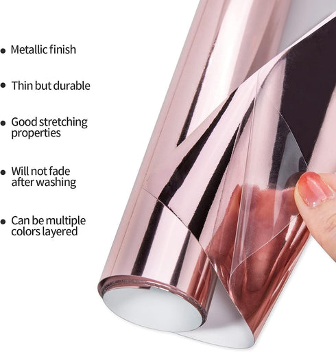 Metallic HTV 12" X 6ft Heat Transfer Vinyl Roll Rose Gold Foil Iron On Vinyl for Tshirt Compatible with All Cutting Machines...
