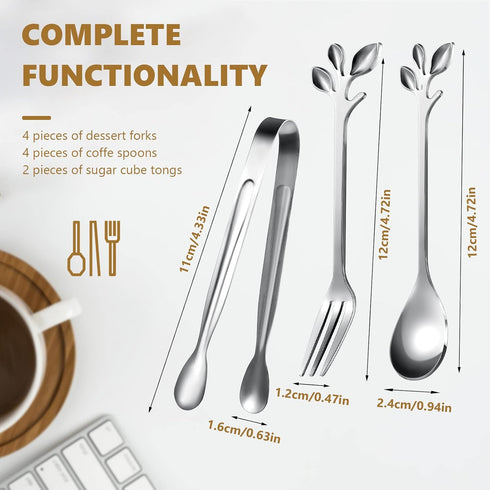 Leaf Coffee Spoons, Mini Serving Tongs and Appetizer Forks Stainless Steel Sugar Cube Tongs Dessert Spoons Metal Dinner Forks for Dessert Coffee T...