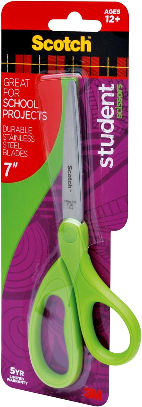 Scotch 7-Inch Student Scissors, Blue, Green, and Purple, Colors Vary, 6-Pack...