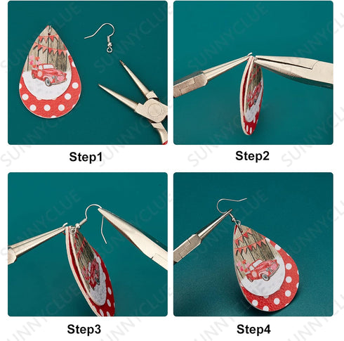 SUNNYCLUE 1 Box DIY 8 Pairs Christmas Faux Leather Earrings 2 Layered Xmas Leather Pendants Faux Leather Teardrop Long Dangle Earrings & Earring H...