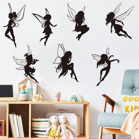 Black Fairy Girls Room Wall Decal DIY Cute Fairy with Large Wings Silhouette Wall Stickers Murals Decor Peel & Stick Baby Nursery Room Kids Bedroo...