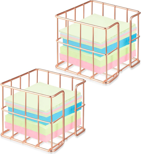 2 Pcs Post Note Holder Rose Gold Sticky Note Holder Cute Memo Note Cube Holder Dispenser Office Notepad Holder for Desk Organizer Mesh Memo Holder...