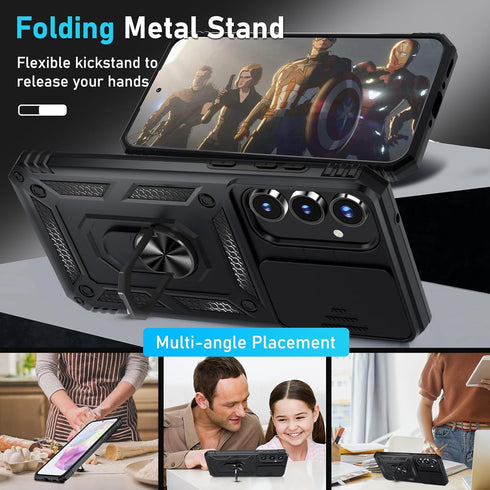 Janmitta for Samsung Galaxy A35 5G Case Built in Slide Camera Lens Cover+Screen Protector+Finger Ring Holder Kickstand,Heavy Duty Shockproof Full ...