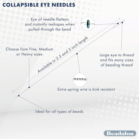 Beadalon Collapsible Eye Beading Needles, Heavy 0.51 / .020 inches diamater, 2.5 inches Length, 4 pc...