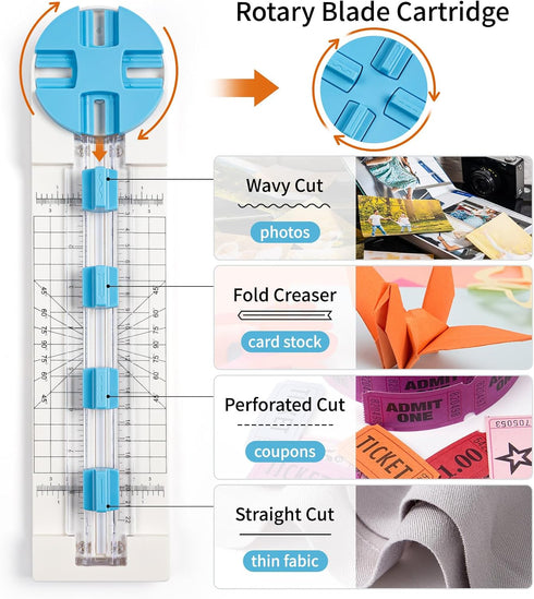 Paper Trimmer, 4-in-1 Paper Cutters for Crafting, Multi-Function Paper Slicer with Straight, Wavy, Dotted, and Creasing, Scrapbooking Tool for Cut...