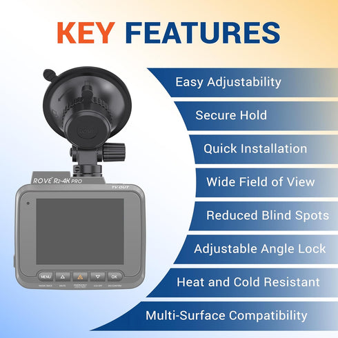 ROVE Suction Cup Mount for R2-4K, R2-4K PRO and R2-4K Dual Dash Cam Models...