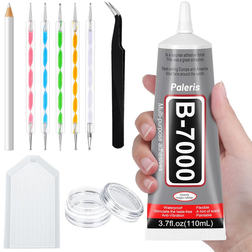 Upgrade B-7000 Crystal Rhinestone Jewelry Glue Clear, 110ml 3.7 fl oz Craft Glue Craft Adhesive Fabric Super Repair Glue with Precision Tips Multi...