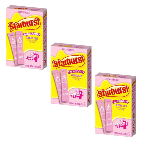 Starburst Singles To Go Powdered Drink Mix, All Pink Strawberry, 3 Boxes with 6 Packets Each - 18 Total Servings, Sugar-Free Drink Powder, Just Ad...