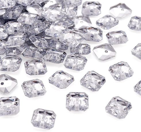 Pandahall 100pcs 2-Hole Acrylic Crystal Clear Rhinestone Sewing Fastening Buttons Jewelry Scrapbooking Octangle 0.43x0.43 Inch Faceted Hole: 1mm...