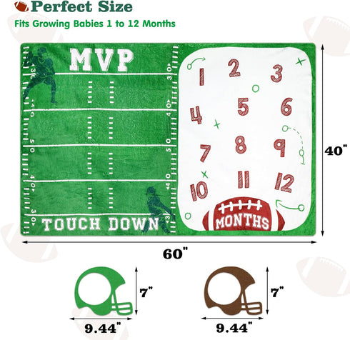 Football Baby Monthly Milestone Blanket Sports Month Blankets Growth Chart Nursery Swaddling Blankets Gift Ideas for Newborn Baby Shower Photograp...