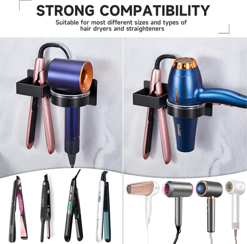 Hair Dryer Holder Blow Dryer Holder Wall Mounted, Adhesive Hair Straightener Holder, Hair Tool Organizer for Curling Iron Holder, Stainless Steel ...