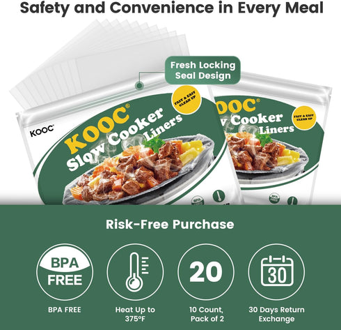 KOOC Slow Cooker Liners 11"x17" 20 count Middle Size Disposable Plastic Bags Pot Liners Cooking Bags Fit 3 qt to 4 qt Pot BPA Free...