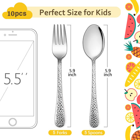 LIANYU 10-Piece Kids Silverware Set, Includes 5 Kid Spoons, 5 Kid Forks, Stainless Steel Toddler Utensils Children Flatware Set, Child Preschooler...