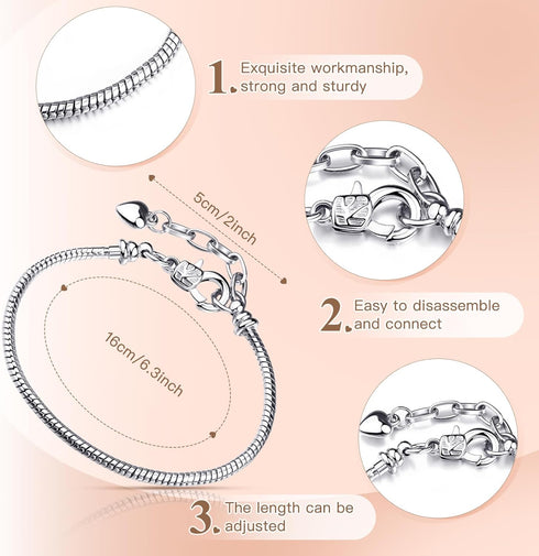 Charm Bracelet Chains for Jewelry Making, 20 PCS Stainless Steel Snake Chain Bracelets Bulk 6.3", Snake Chain Bracelets with Bracelet Helper Tool ...