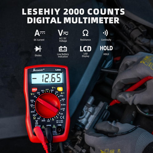 Digital Multimeter, Lesehiy Voltage Tester with AC DC Voltmeter & Ohm Volt Amp Tester, Multifunction Battery Tester, Pocket Meter with Backlight T...