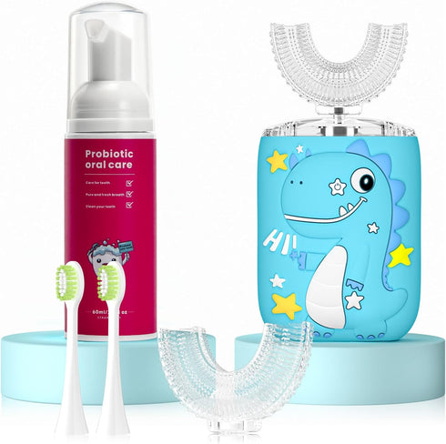 Kids U Shaped Electric Toothbrush, Toddler Toothbrush with 2 U-Shaped Brush Heads 2 Soft Replacements with Toothpaste Automatic Toothbrush Recharg...