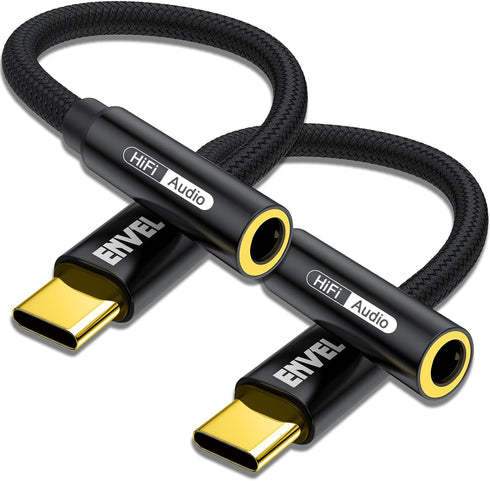 ENVEL USB C to 3.5mm Headphone Jack Adapter, 2 Pack Type-C to Aux Audio Cable Compatible with iPhone 15 Pro Max Samsung Galaxy S23 S22 Tab S9 S8 S...