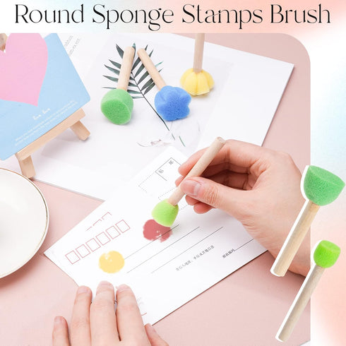 NUOMI 15 Pieces Sponge Stamps Kids Painting Brush with Wooden Handle Mini Cute Round and Flower Shapes for Painting, DIY, Craft, Scrapbooking, Dra...