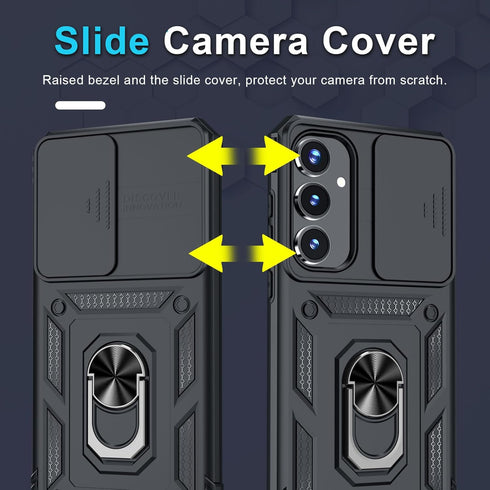 Janmitta for Samsung Galaxy A35 5G Case Built in Slide Camera Lens Cover+Screen Protector+Finger Ring Holder Kickstand,Heavy Duty Shockproof Full ...