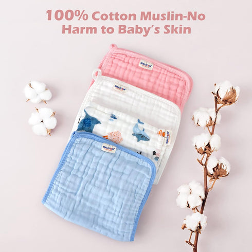 Maliton Muslin Burp Cloths for Baby Girl 6 Pack Large 20''x10'' 100% Cotton Burp Rags Absorbent and Soft 6 Layers Baby Burp Cloths Newborn Girl Es...