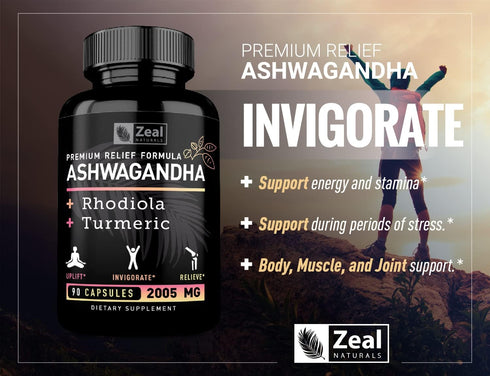 Ashwagandha Complex - Organic Ashwagandha Root Powder + Rhodiola Rosea + Turmeric - Premium Support Formula - Ashwagandha Capsules Supplement...