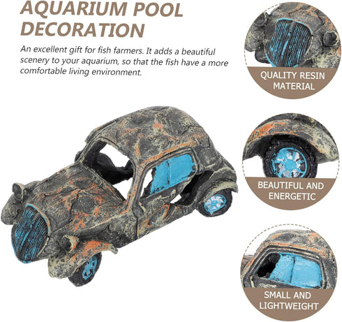 Car Wreck Decoration Underwater Imitation Car Fish Tank Ornament Car Aquarium Ornament Fish Tank Wreck Car Aquarium Decorations Reptile Cave Hut S...