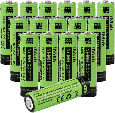 iMah 16-Pack AA Rechargeable Batteries for Solar Lights 1.2V 1300mAh Ni-MH, Also Work with Garden Lamps, Remotes, Mice and Other Household Devices...