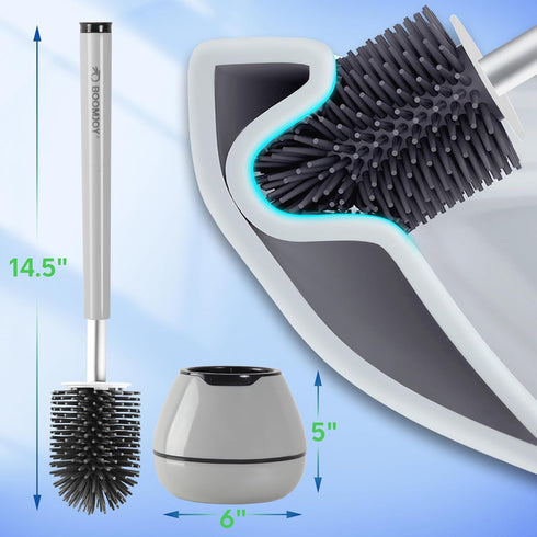 BOOMJOY Toilet Brush and Holder Set, Silicone Toilet Bowl Cleaner Brush, Toilet Scrubber Brush with Tweezers for Bathroom Cleaning, RV Accessories...